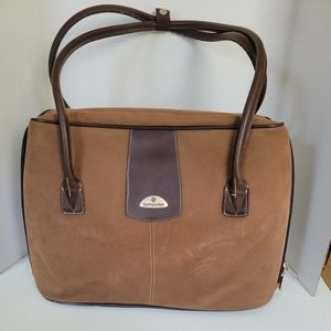Samsonite Brown Suede Leather Trim Tote Bag Organizer Travel Carryall